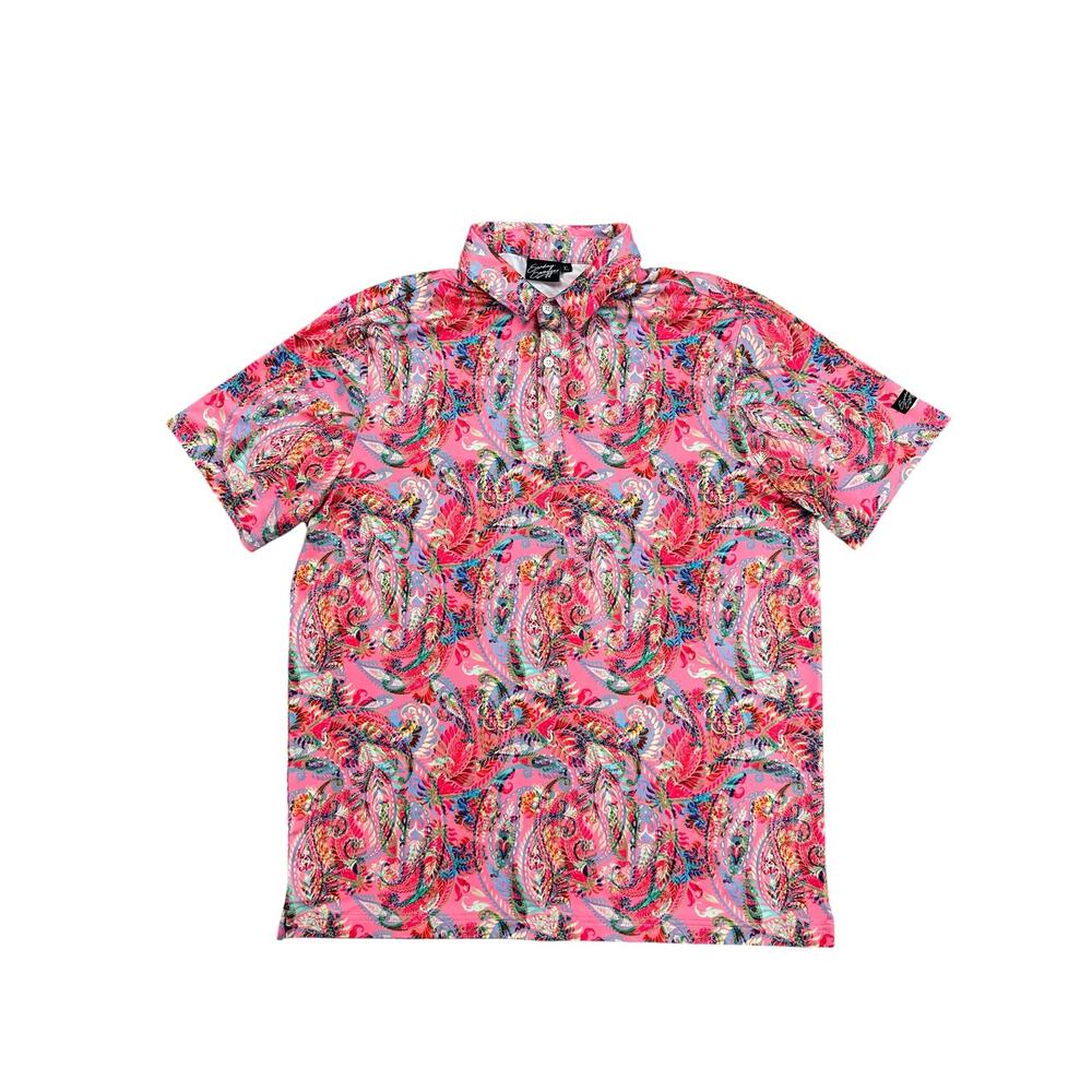 Sunday Swagger Bright Pink Paisley Golf Polo in Pink Multi — Size XL